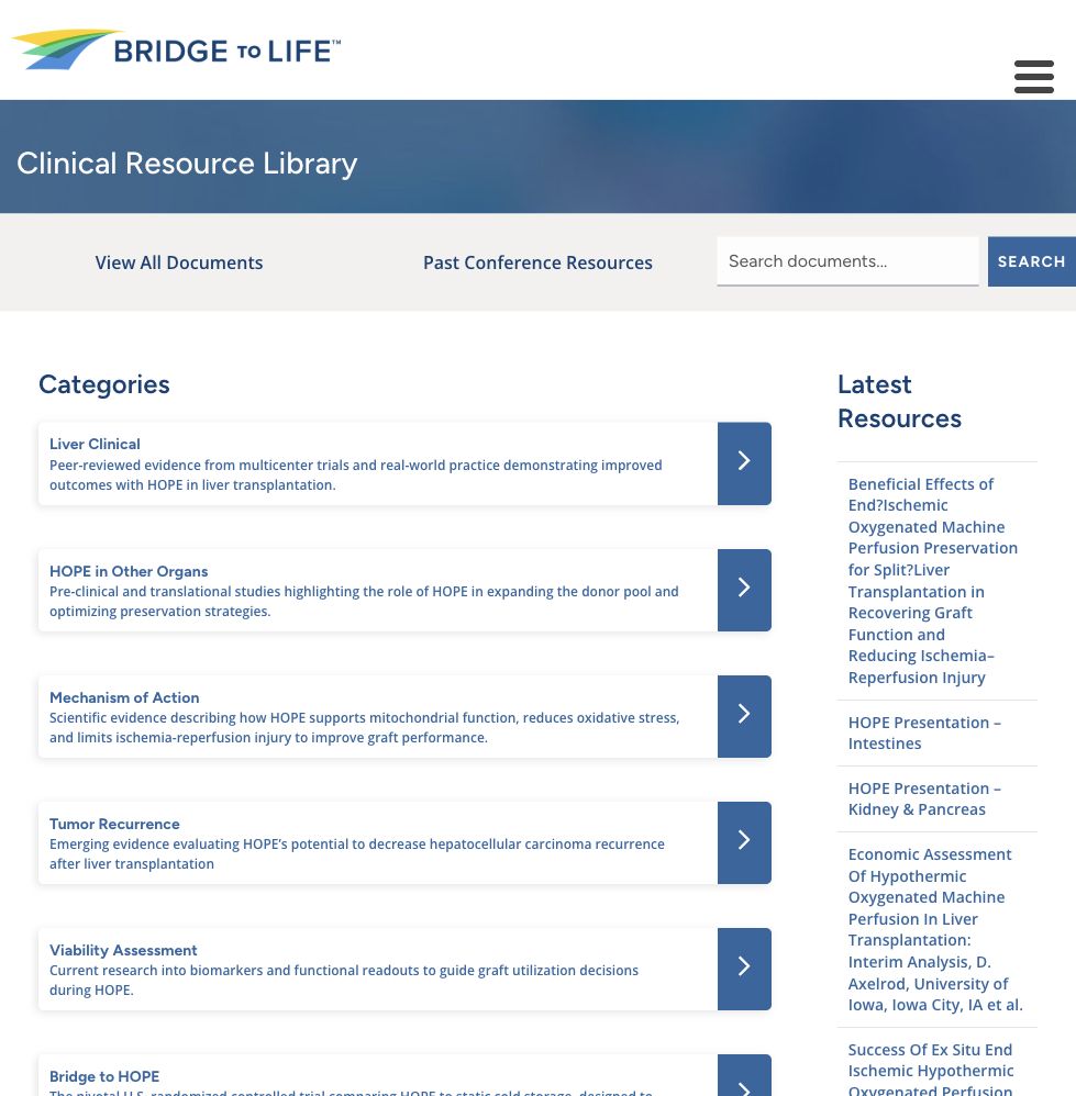 Bridge to Life clinical resource library interface