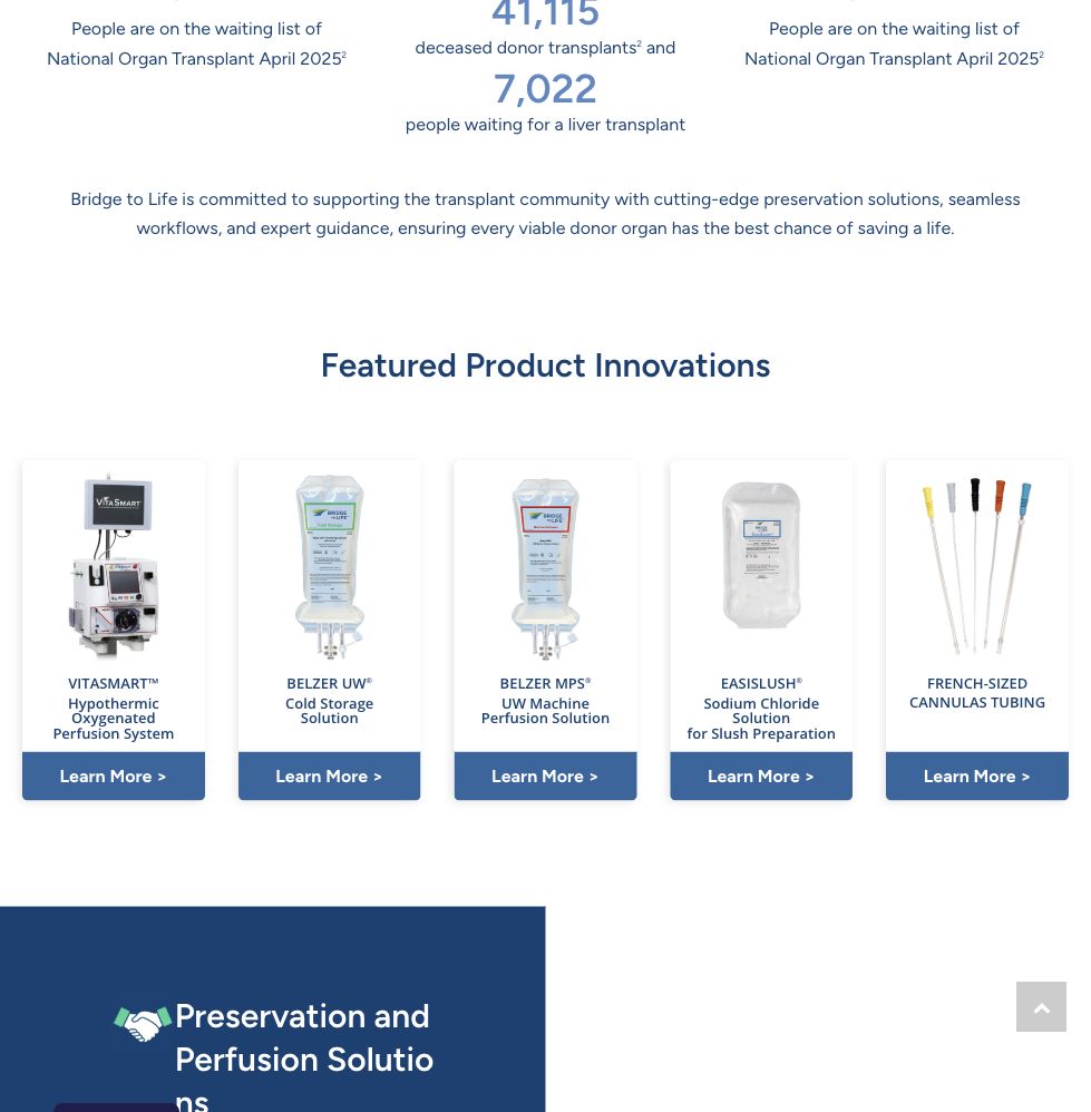 Bridge to Life featured product innovations section