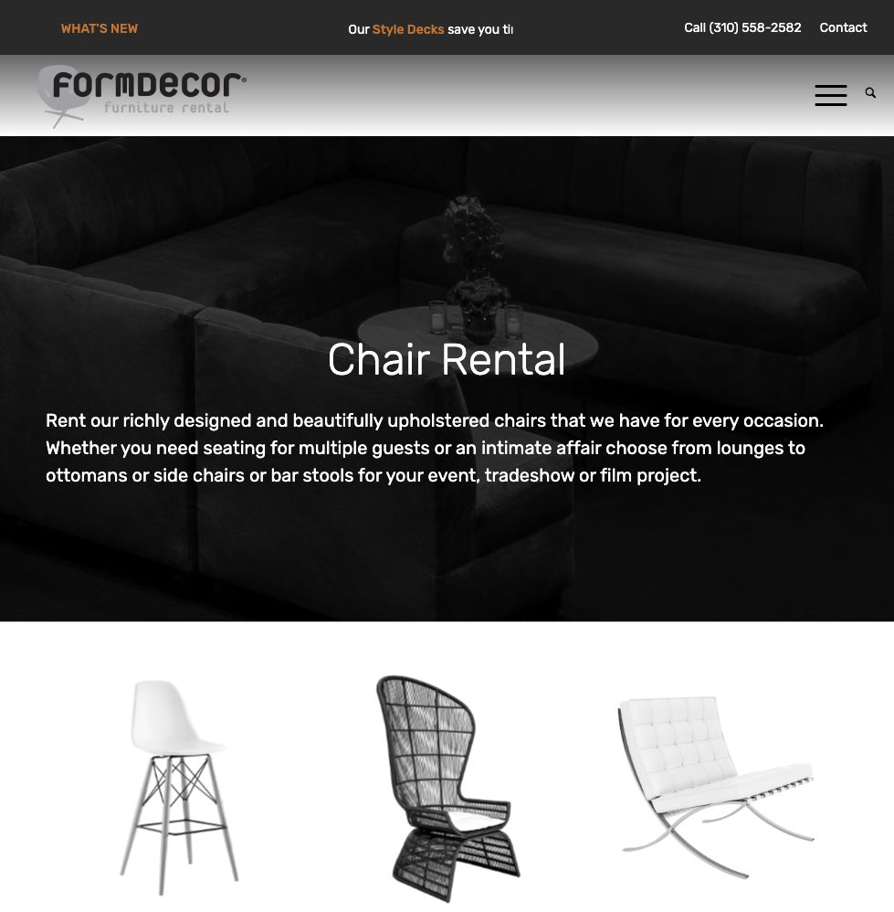 FormDecor chair rental category page