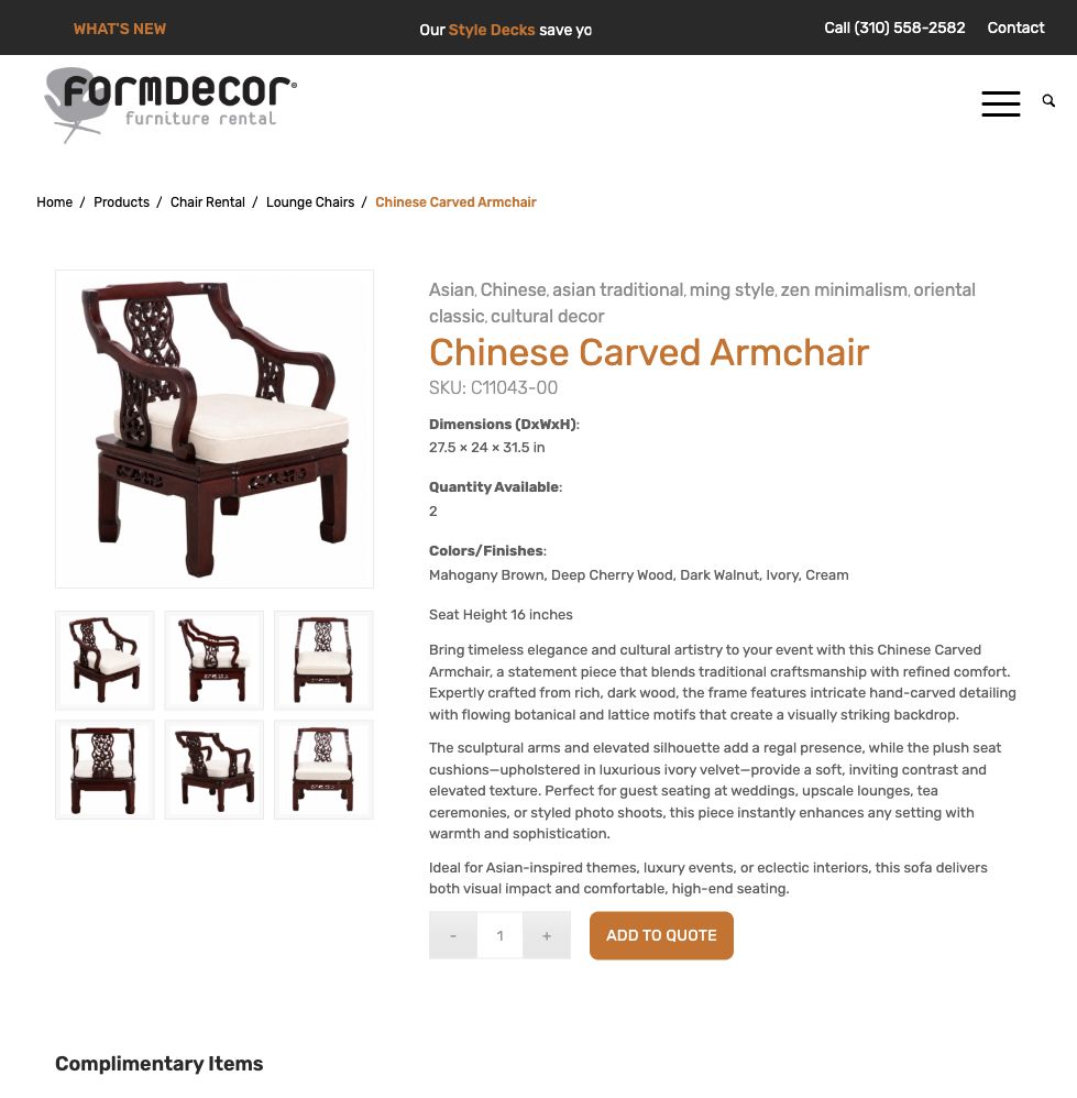 FormDecor product detail page interface