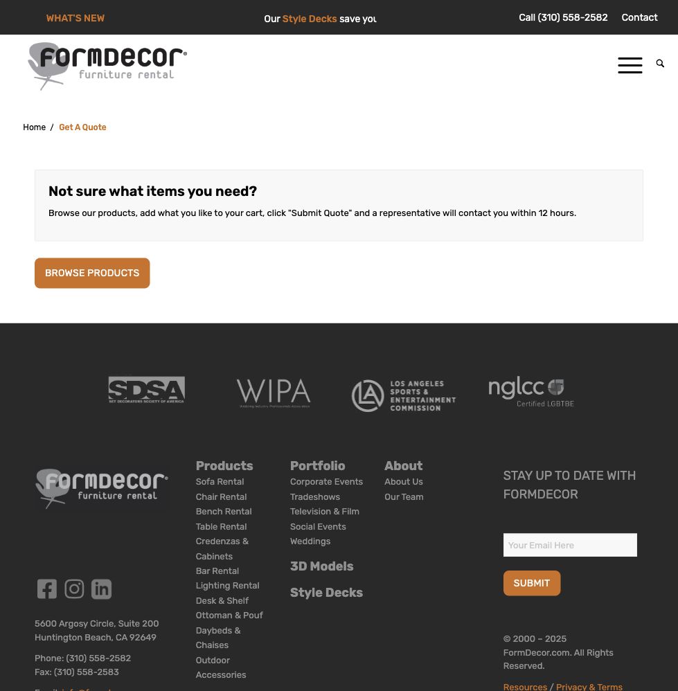 FormDecor quote cart interface