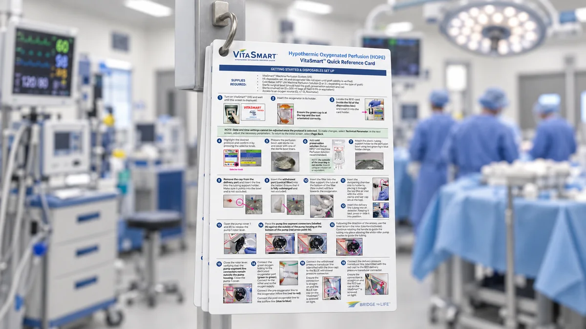 VitaSmart Quick Reference Cards hanging together in an operating room